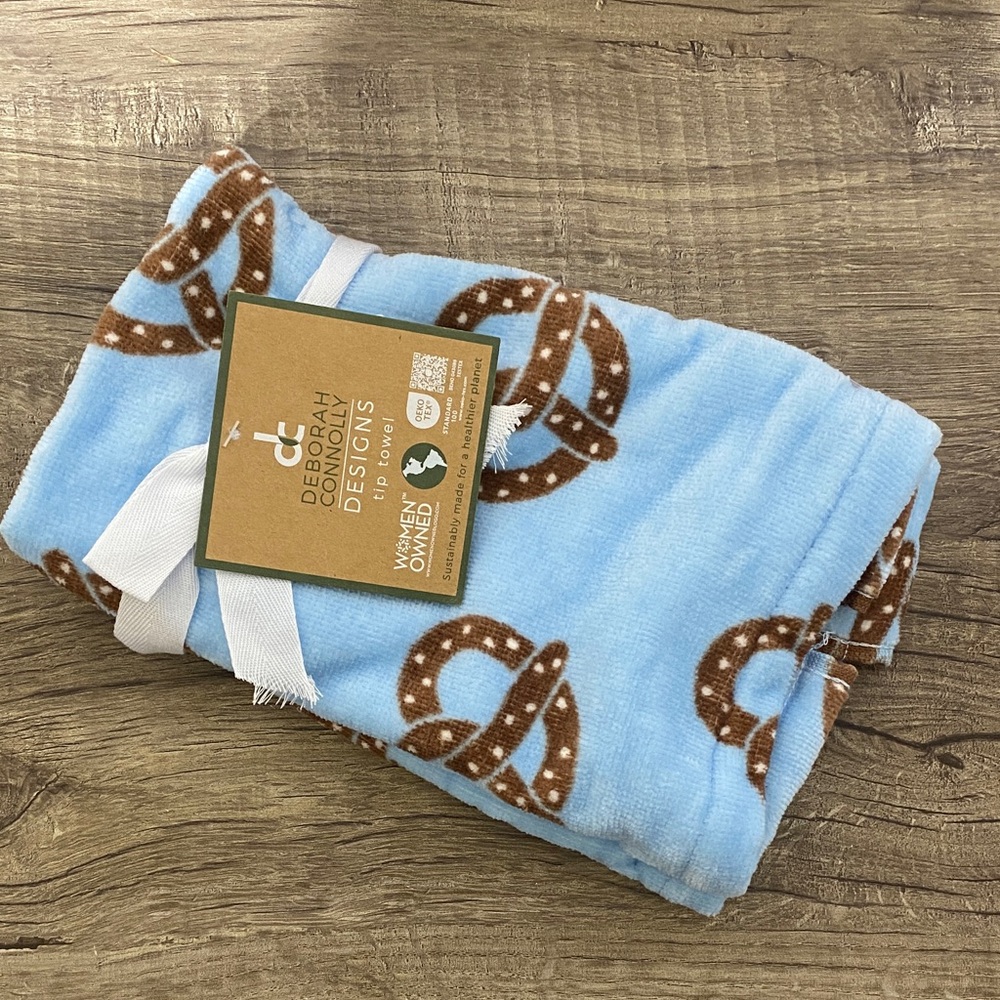 Deborah Connolly Blue and Brown Pretzel towel